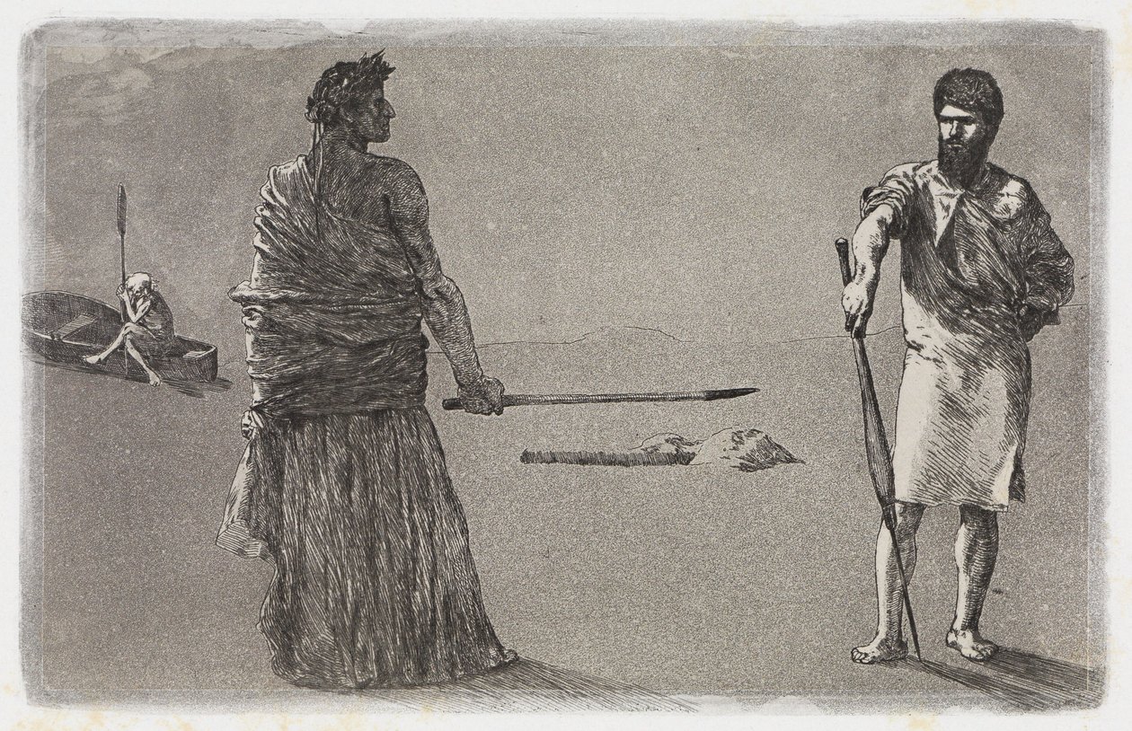 Loppu (satiiri / päätös) (Ovidiuksen uhrien pelastukset, opus II, lehti 13) tekijältä Max Klinger