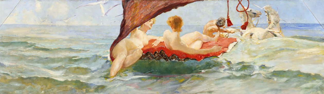Venus kuorivaunussa. Osa Villa Albersin seinäkoristeesta 1884-1885. tekijältä Max Klinger