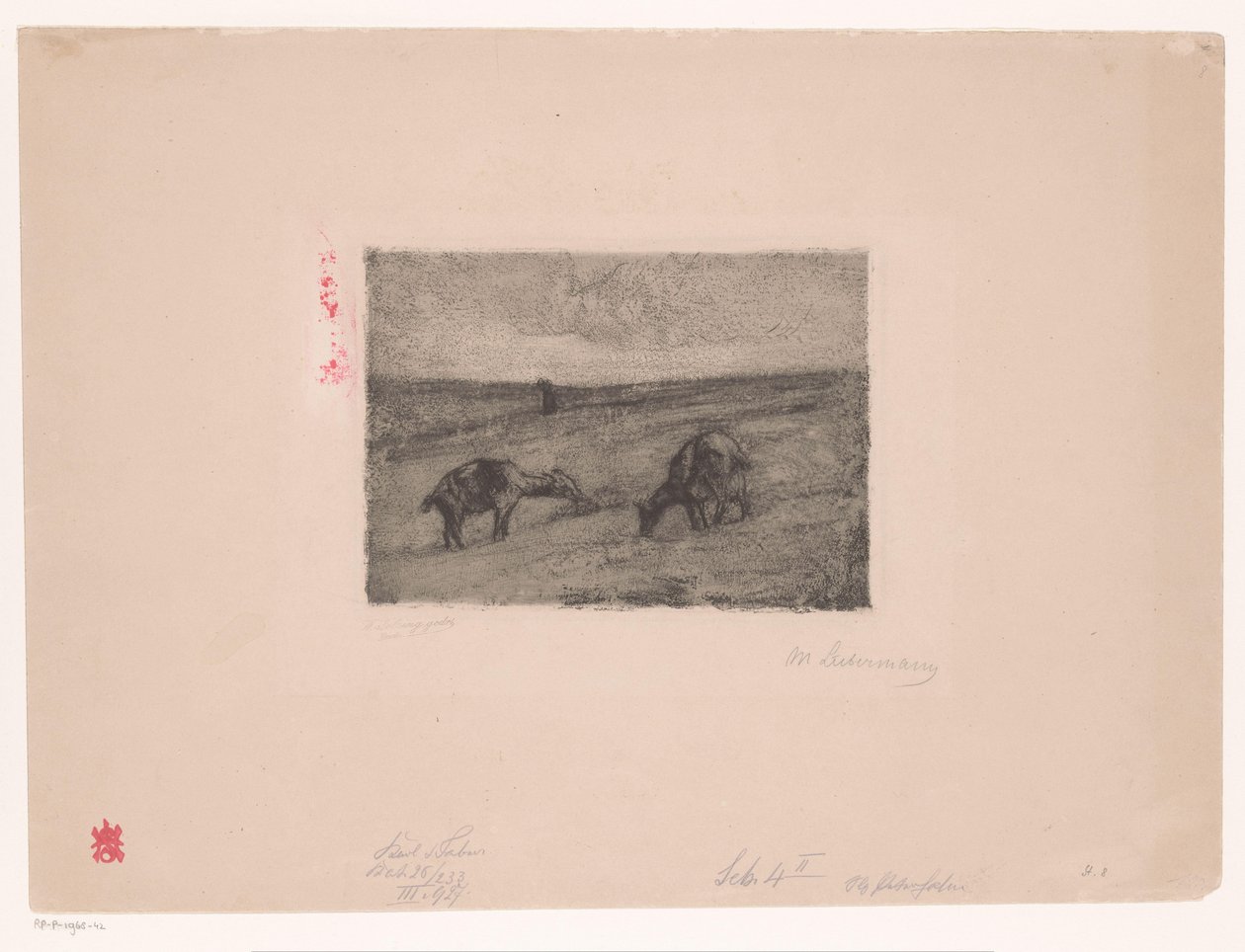 Maisema laiduntavien vuohien kanssa tekijältä Max Liebermann (signed by artist)
