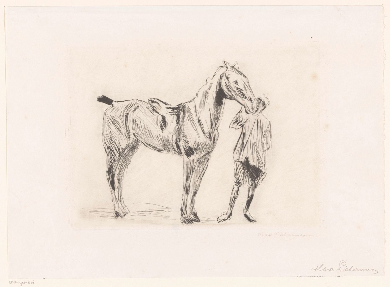 Mies ratsastushevosen kanssa tekijältä Max Liebermann (signed by artist)