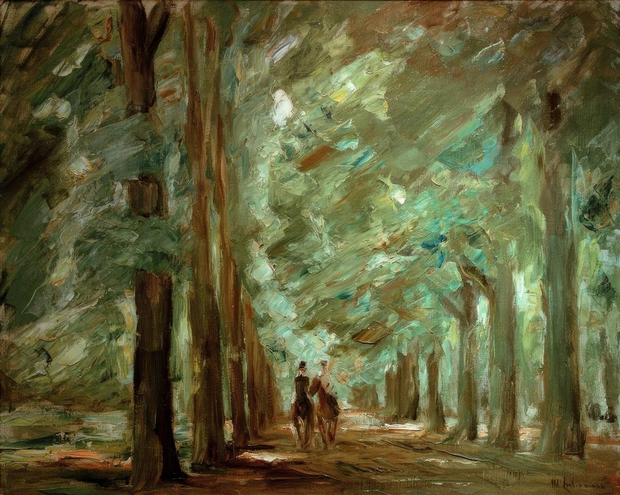 Allee in Sacrow mit zwei Reitern tekijältä Max Liebermann