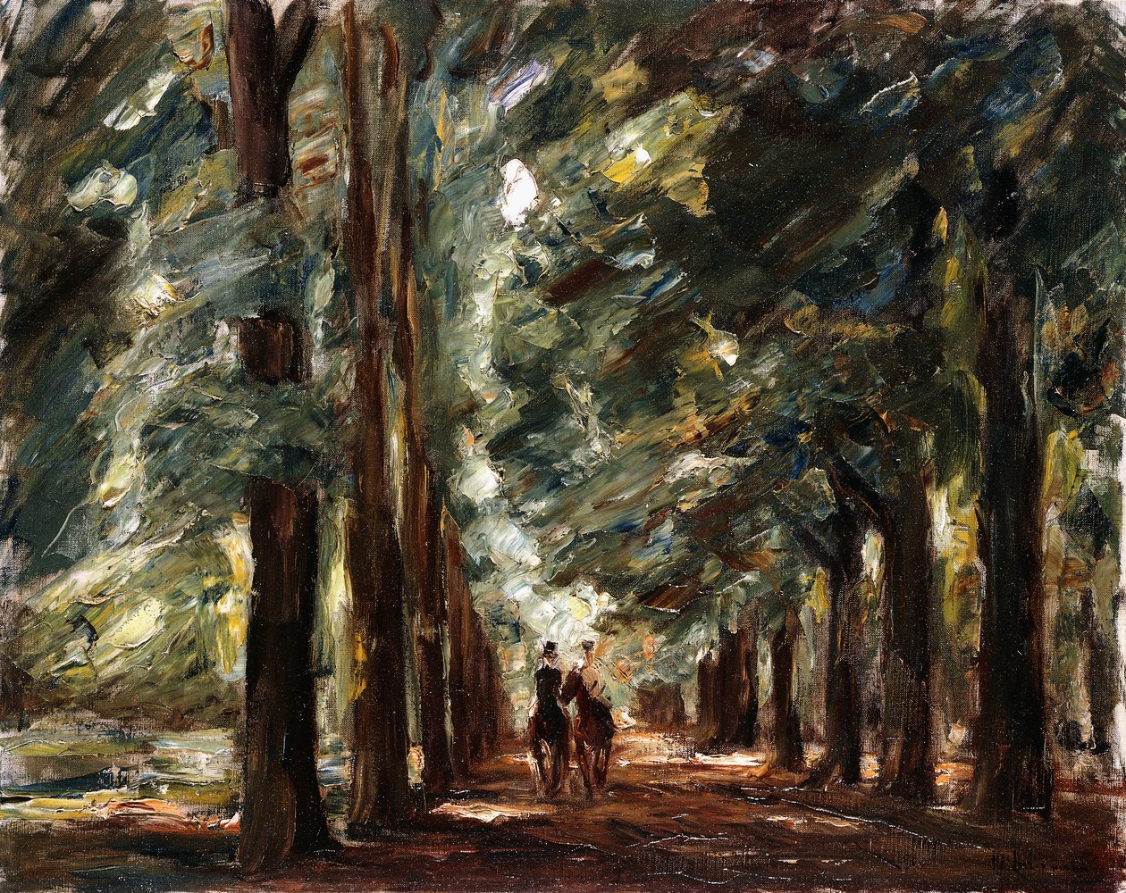 Avenue Sakrowissa kahden ratsastajan kanssa; Avenue Sakrowissa kahden ratsumiehen kanssa, n. 1923 tekijältä Max Liebermann