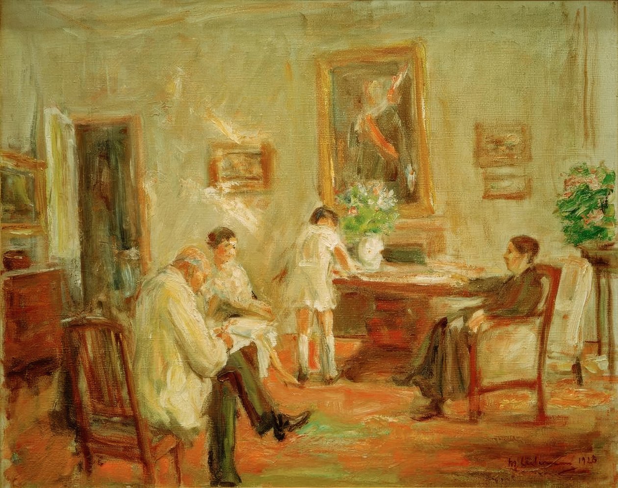 Der Künstler skizzierend im Kreis seiner Familie tekijältä Max Liebermann