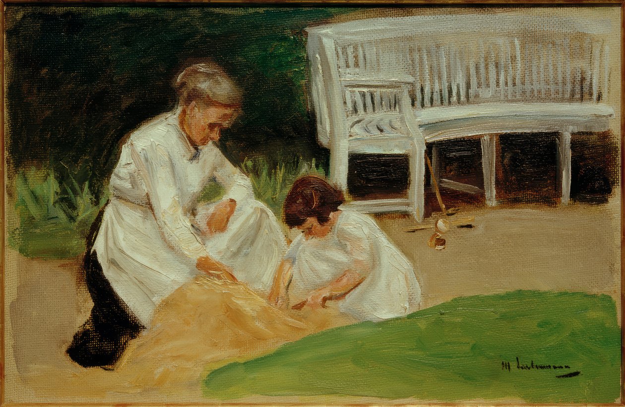 Tyttärentytär ja lastenhoitaja leikkimässä tekijältä Max Liebermann