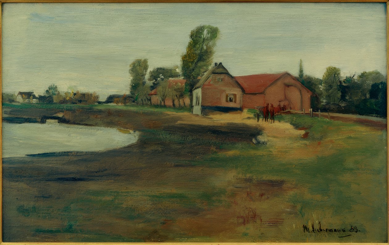 Dorfstraße in Militsch (Landschaft mit Teich) tekijältä Max Liebermann