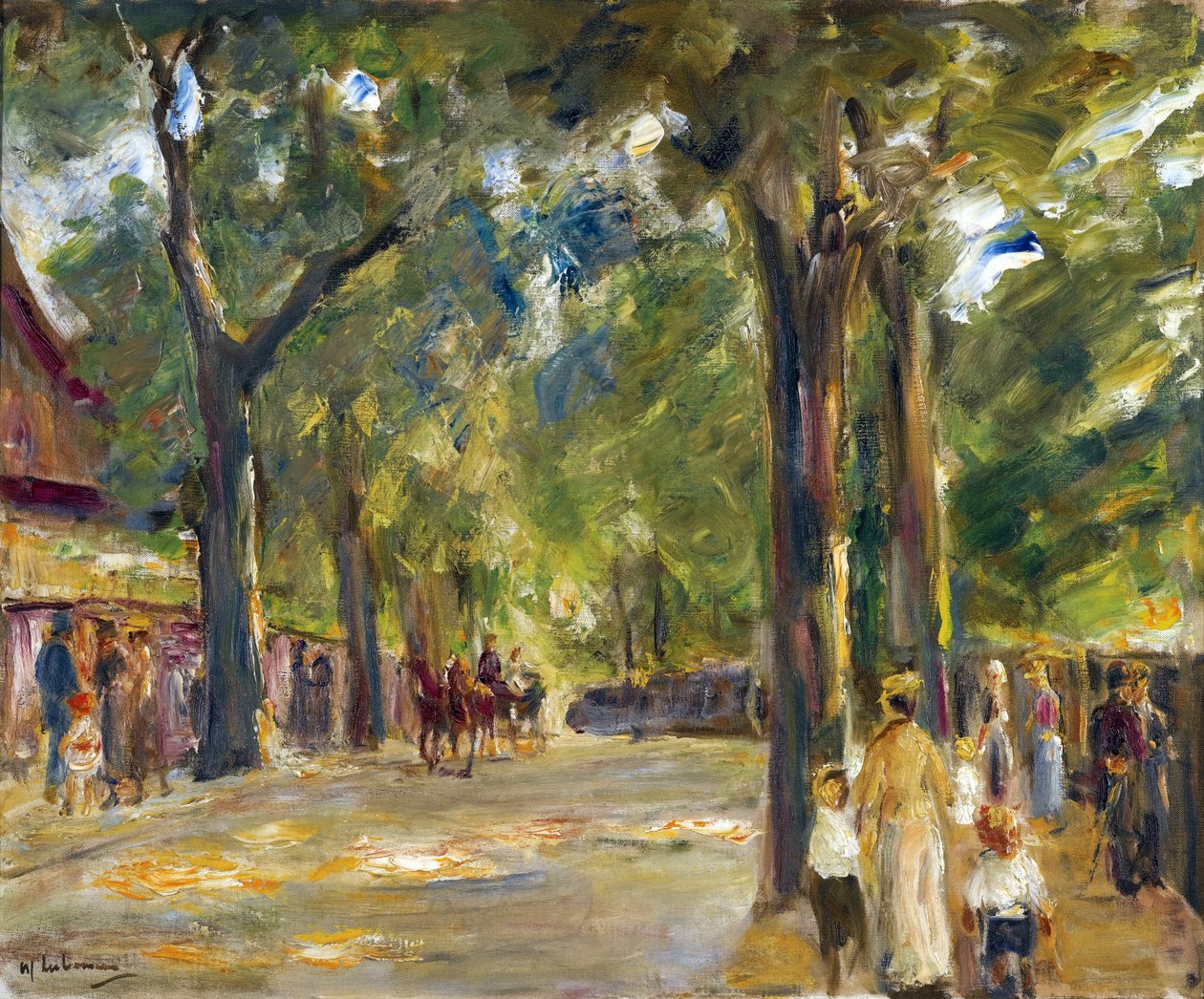 Figuurit Grosse Seestrassella Wannsee par Liebermannissa, Max (1847-1935). Öljy kankaalle, koko: 60,4x72,5, n. 1920, yksityinen kokoelma tekijältä Max Liebermann