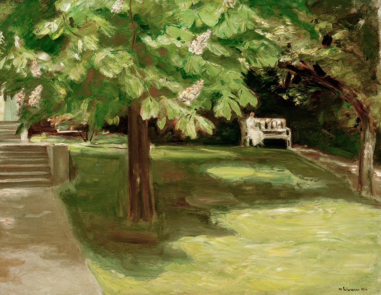 Gartenbank unter dem Kastanienbaum – Blühende Kastanien tekijältä Max Liebermann