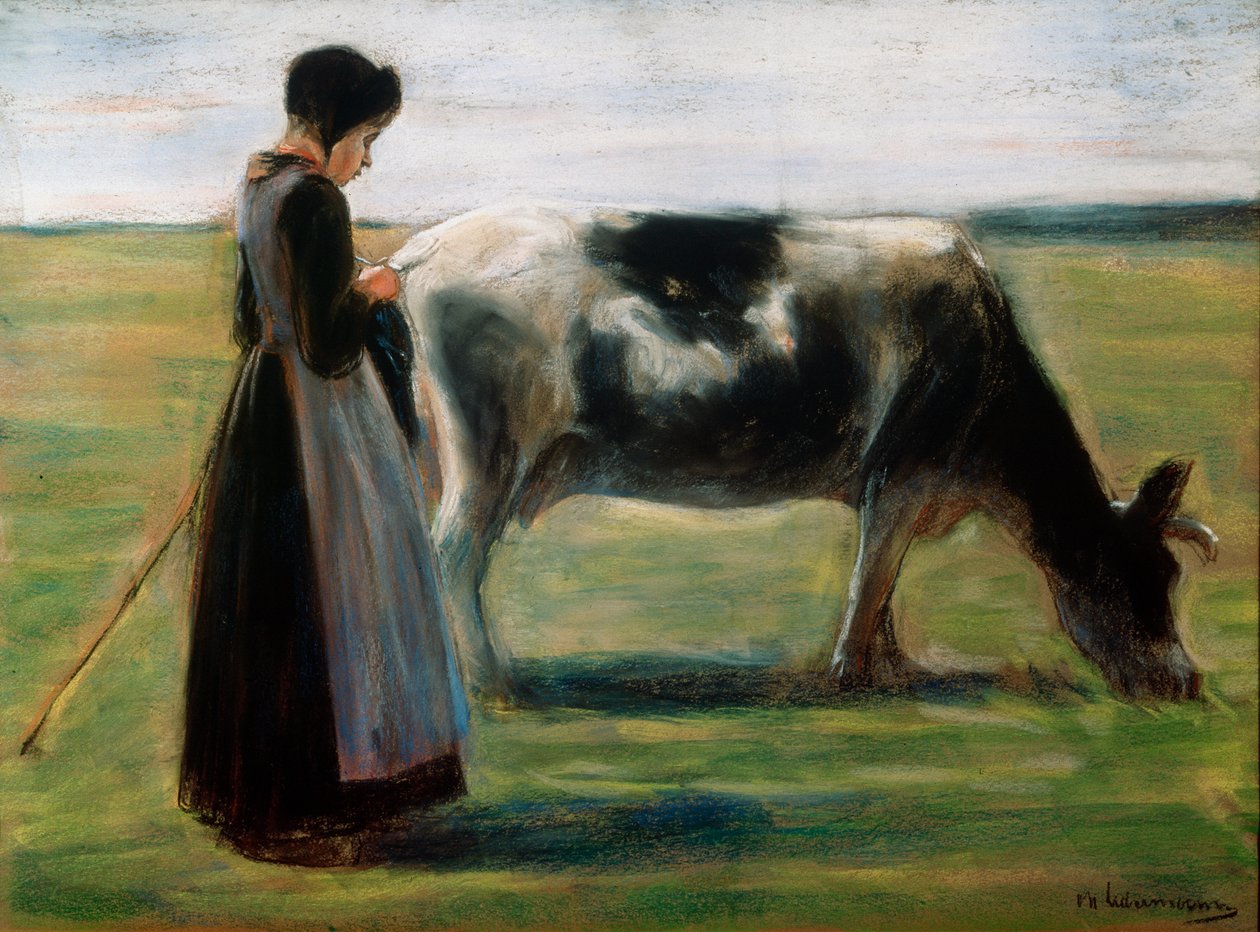 Tyttö lehmän kanssa, 1800-luku tekijältä Max Liebermann
