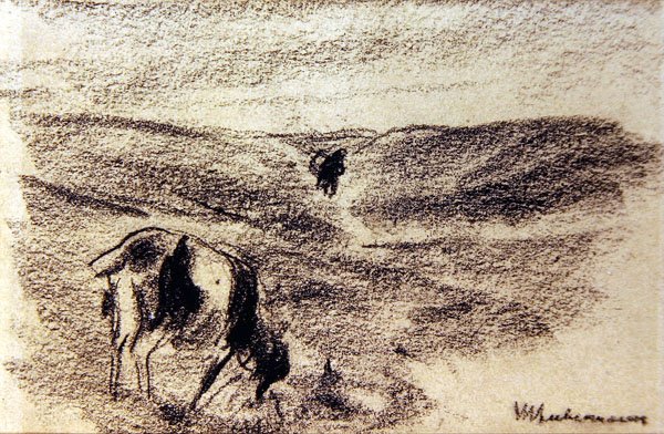 Goat Nibbling, n. 1890 (grafiitti paperille) tekijältä Max Liebermann