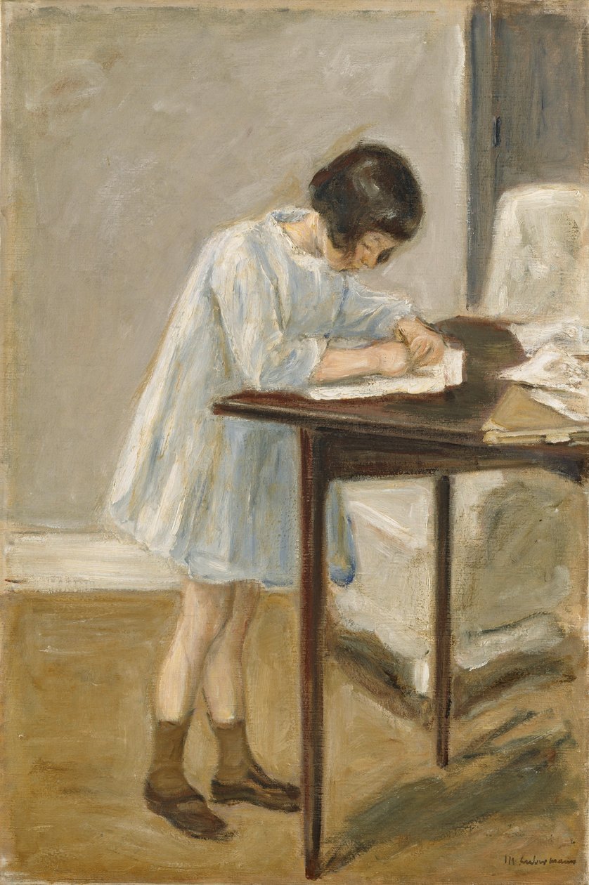 Tyttärentytär (seisova tyttö kirjoittamassa) tekijältä Max Liebermann