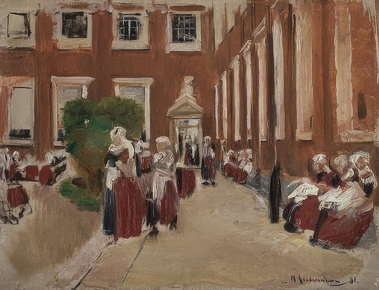 Amsterdamin orpokodin piha. 1876 tekijältä Max Liebermann
