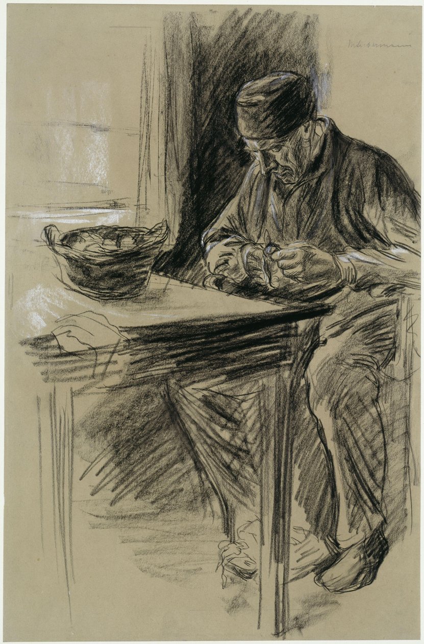 Perunoita kuoriva vanha mies Larenissa tekijältä Max Liebermann