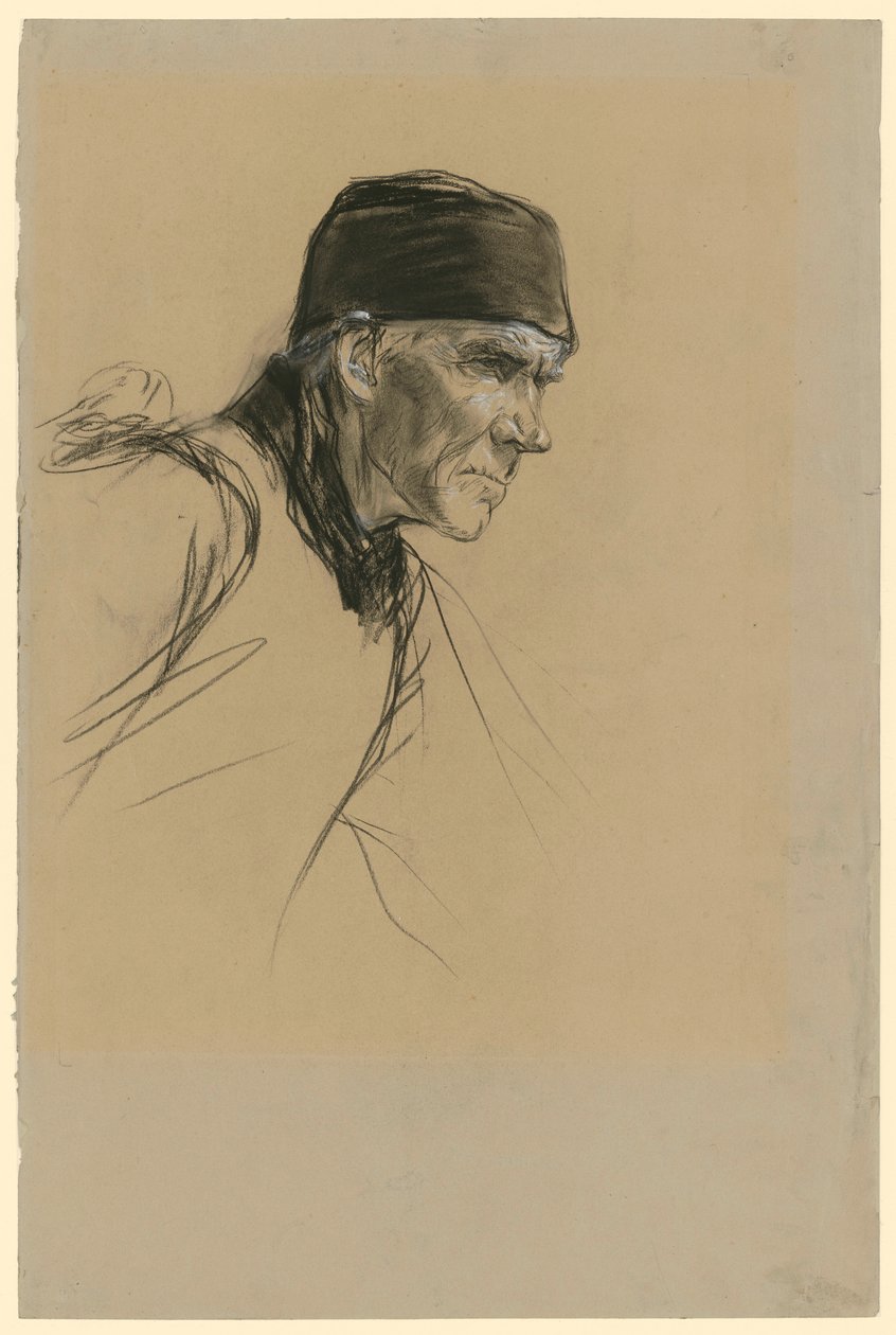 Hollantilaisen maanviljelijän pää (luonnos maalaukseen ”Kävelevä maanviljelijä”) tekijältä Max Liebermann