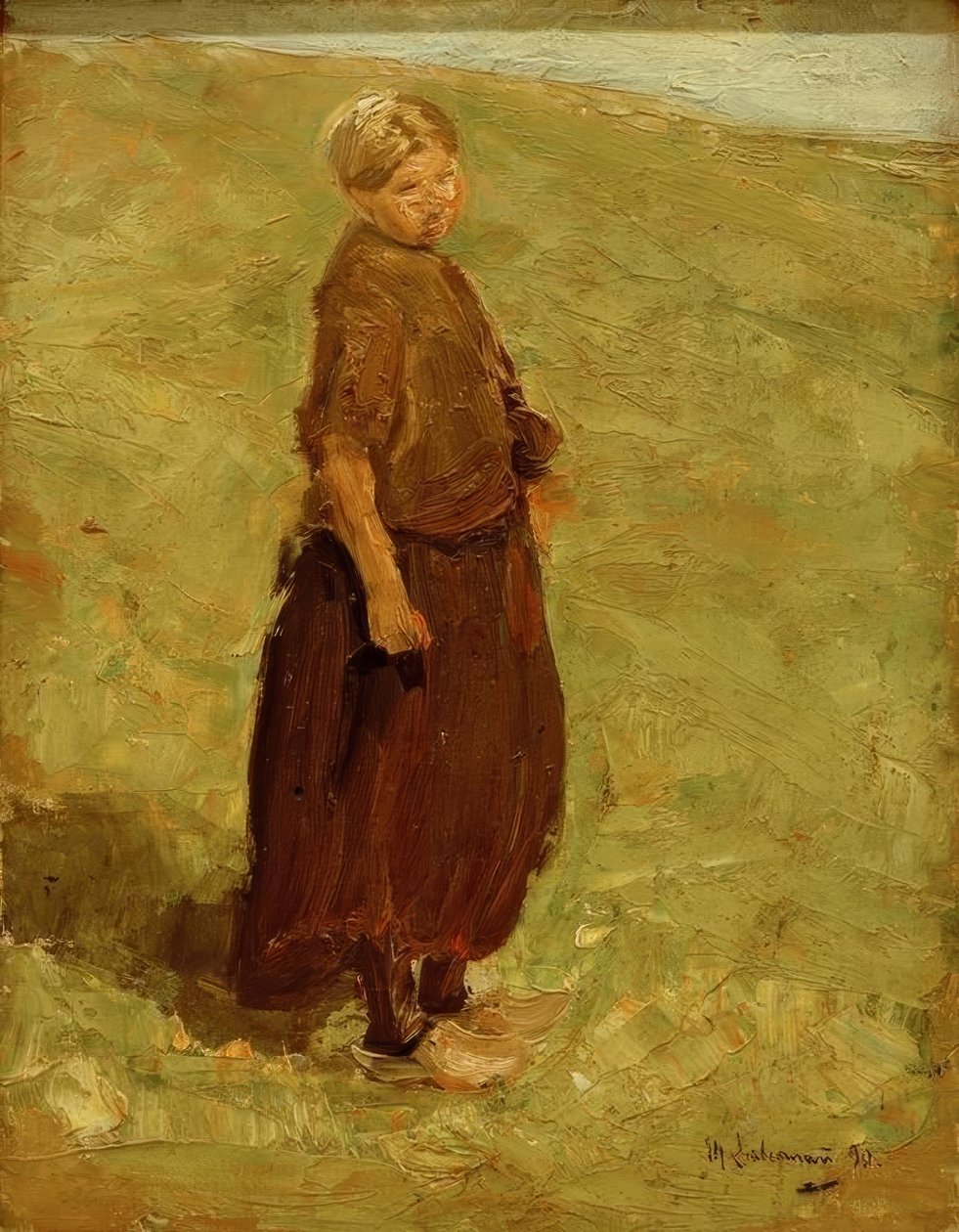 Tyttö dyynillä, seisoo oikealla tekijältä Max Liebermann