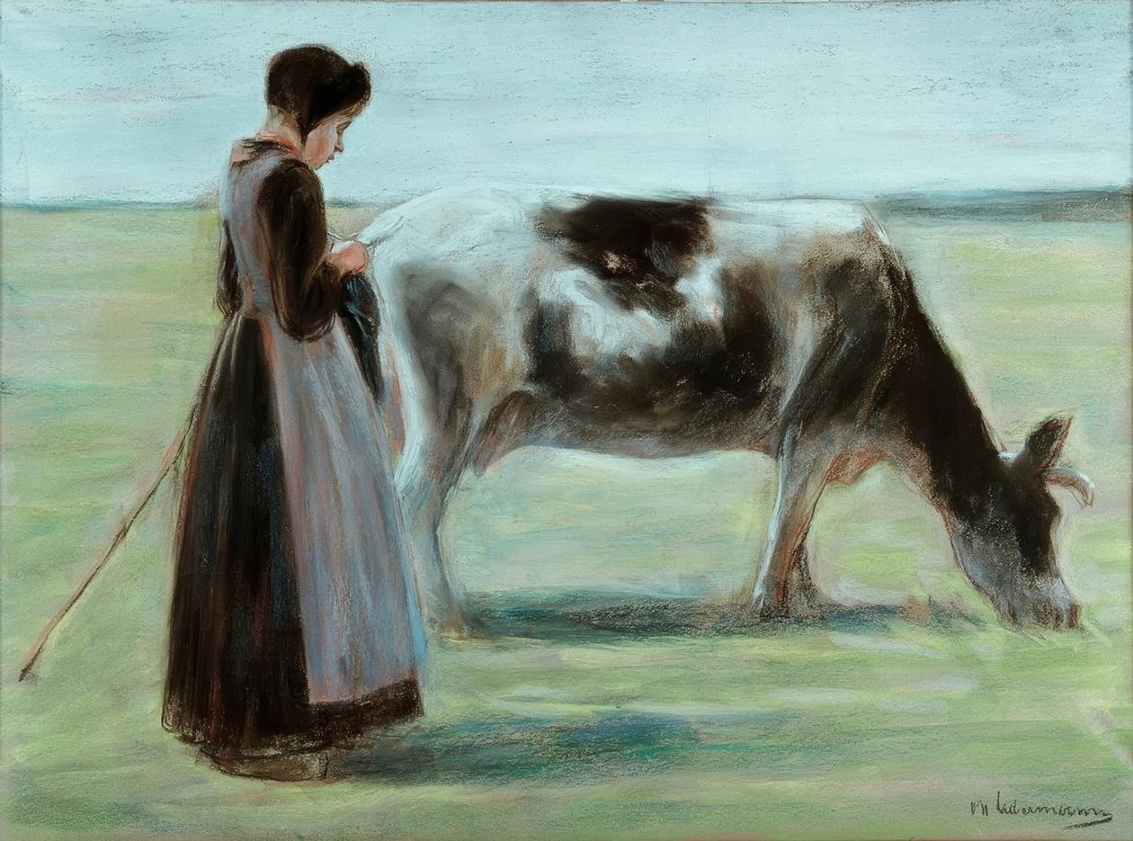Tyttö lehmän kanssa tekijältä Max Liebermann