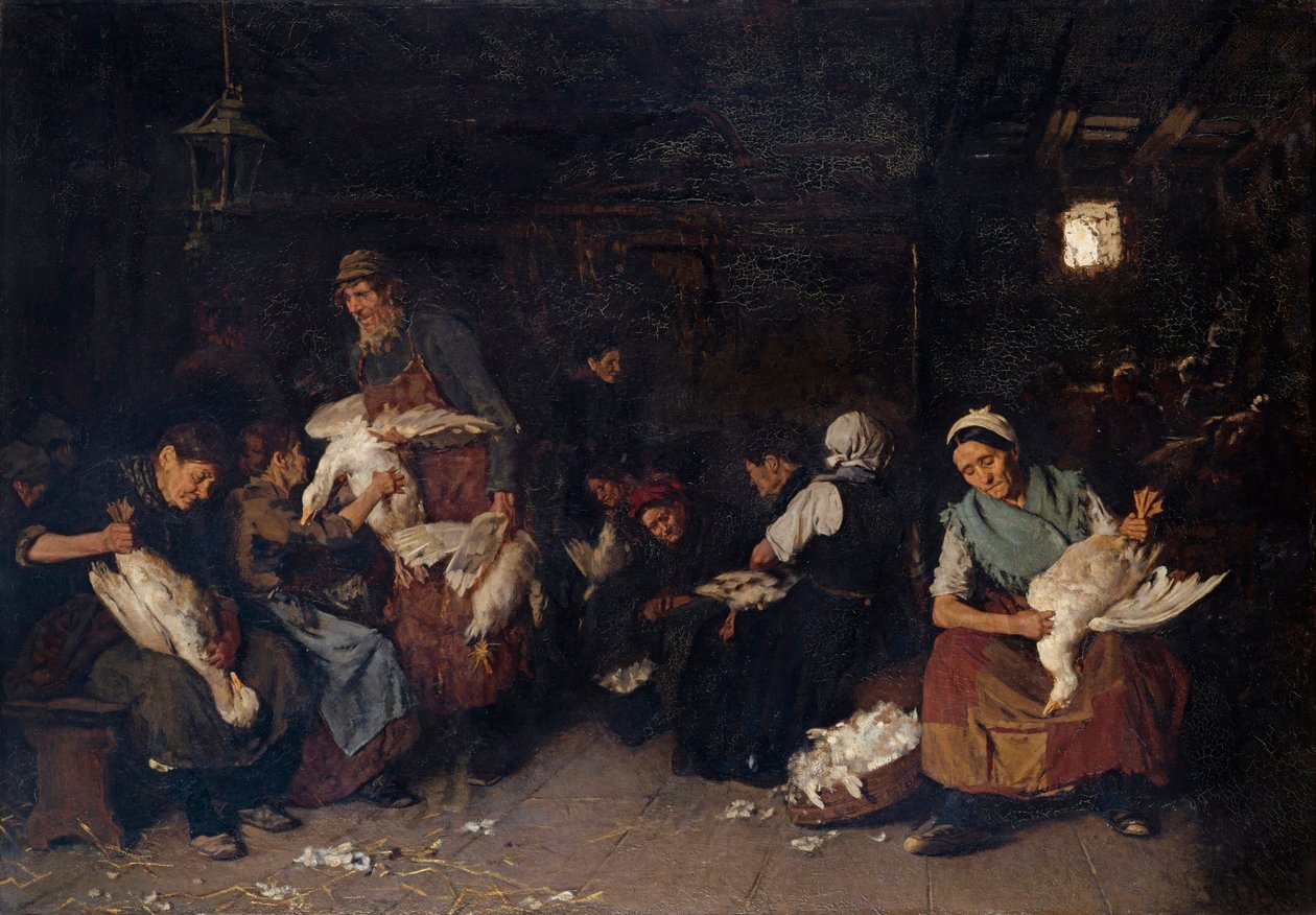 "" Paysannes plumant des oies "" (Naiset kynivät hanhia) Max Liebermannin maalaus (1847-1935) Öljy kankaalle 1872 Koko 119,5x170 cm Staatliche Museen, Berliini tekijältä Max Liebermann