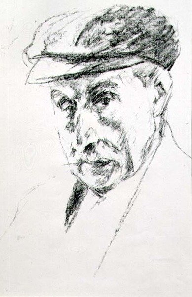 Muotokuva lippaisesta miehestä, mahdollisesti omakuva, vuoden 1923 jälkeen (litho) tekijältä Max Liebermann
