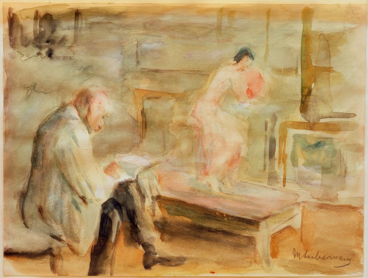 Omakuva mallin kanssa Wannsee-huvilan studiossa tekijältä Max Liebermann