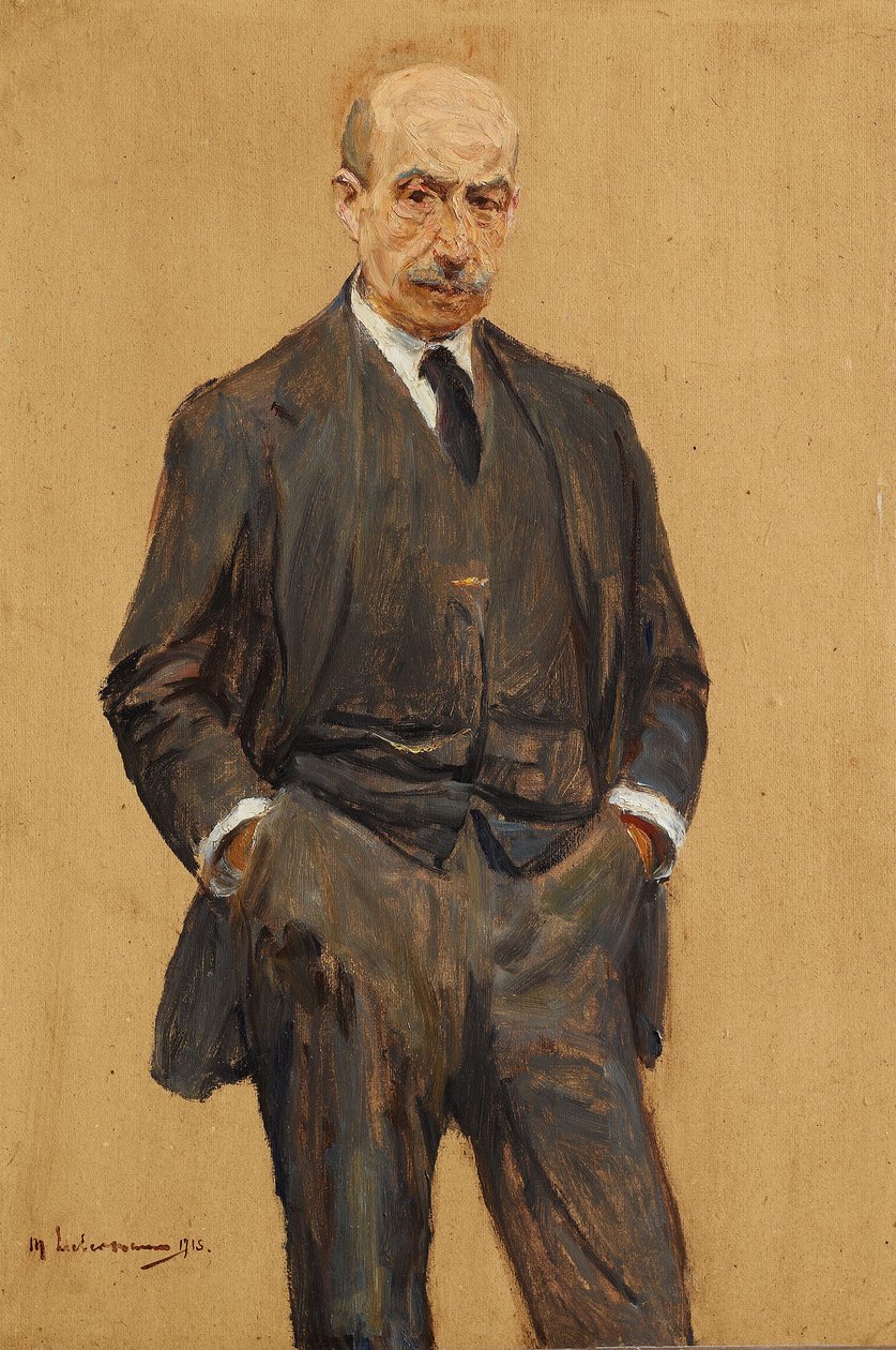 Omakuva, seisova kolmen neljäsosan hahmo, molemmat kädet housujen taskuissa tekijältä Max Liebermann