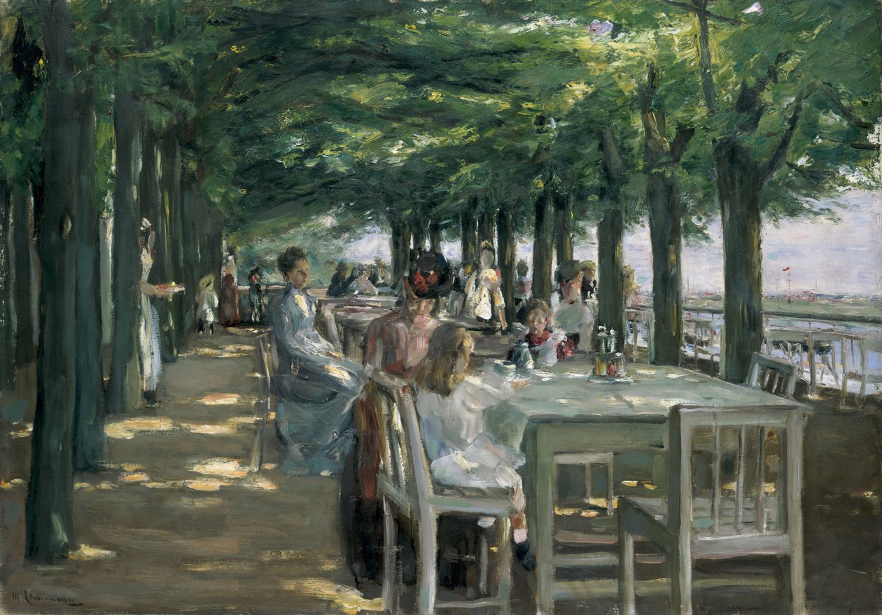 Terassi Jacobin ravintolassa Nienstedtenissä Elben rannalla tekijältä Max Liebermann
