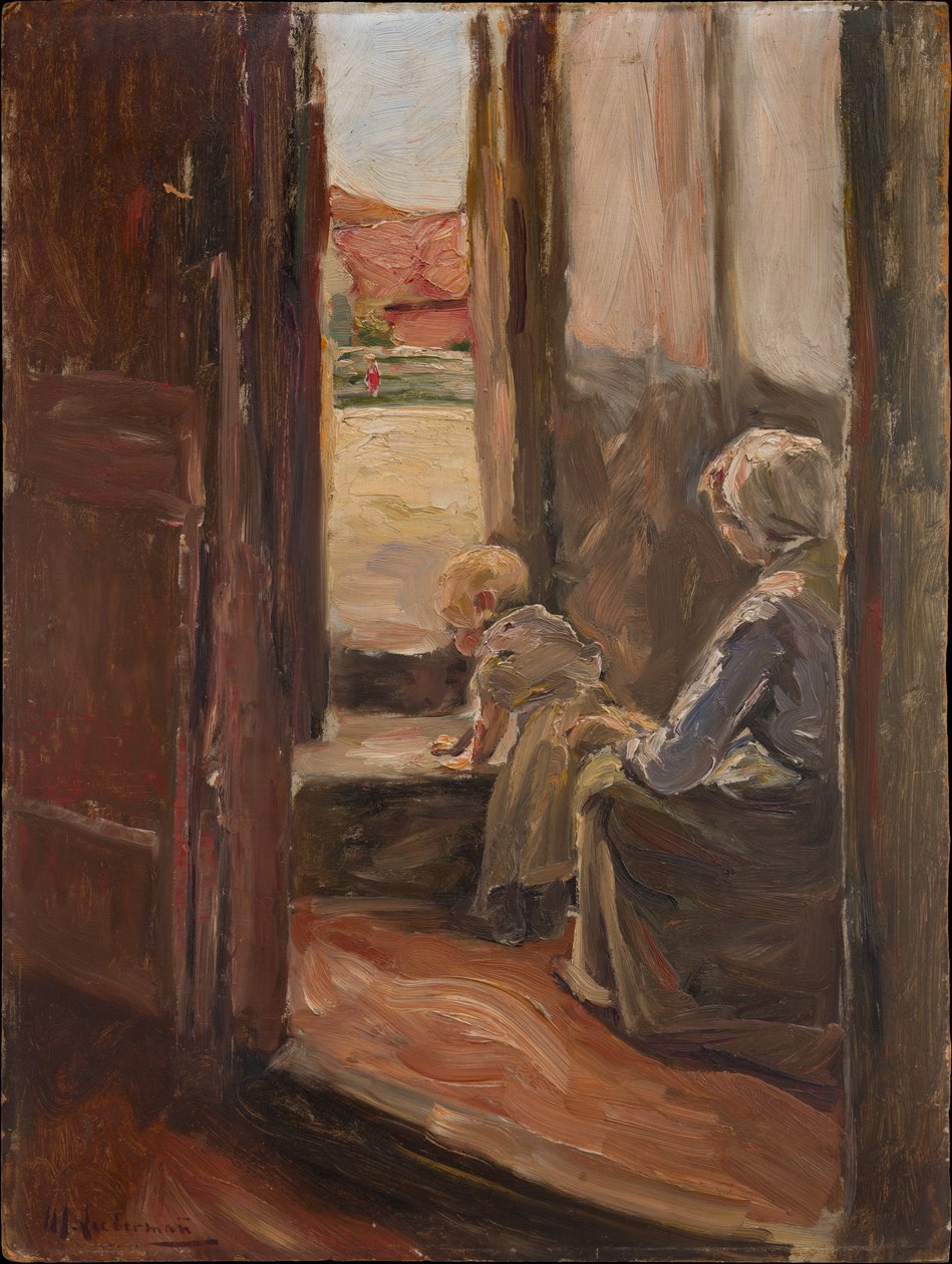 Ensimmäinen askel (äiti ja lapsi, pieni luonnos) tekijältä Max Liebermann