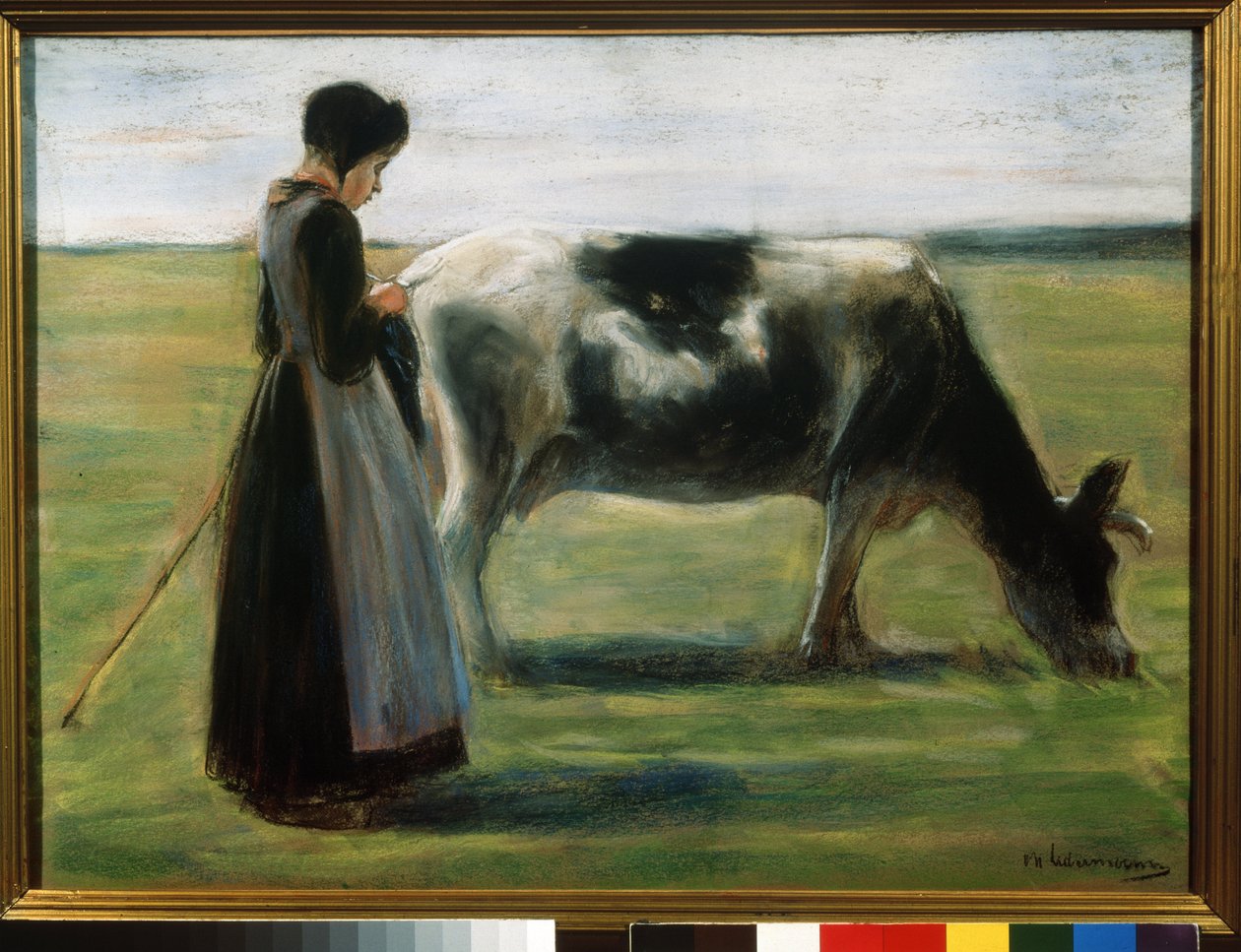 ""Nuori tyttö lehmän kanssa"" (Girl with Cow) Pastellimaalaus Max Liebermann (1847-1935) Pushkin Museum, Moskova tekijältä Max Liebermann