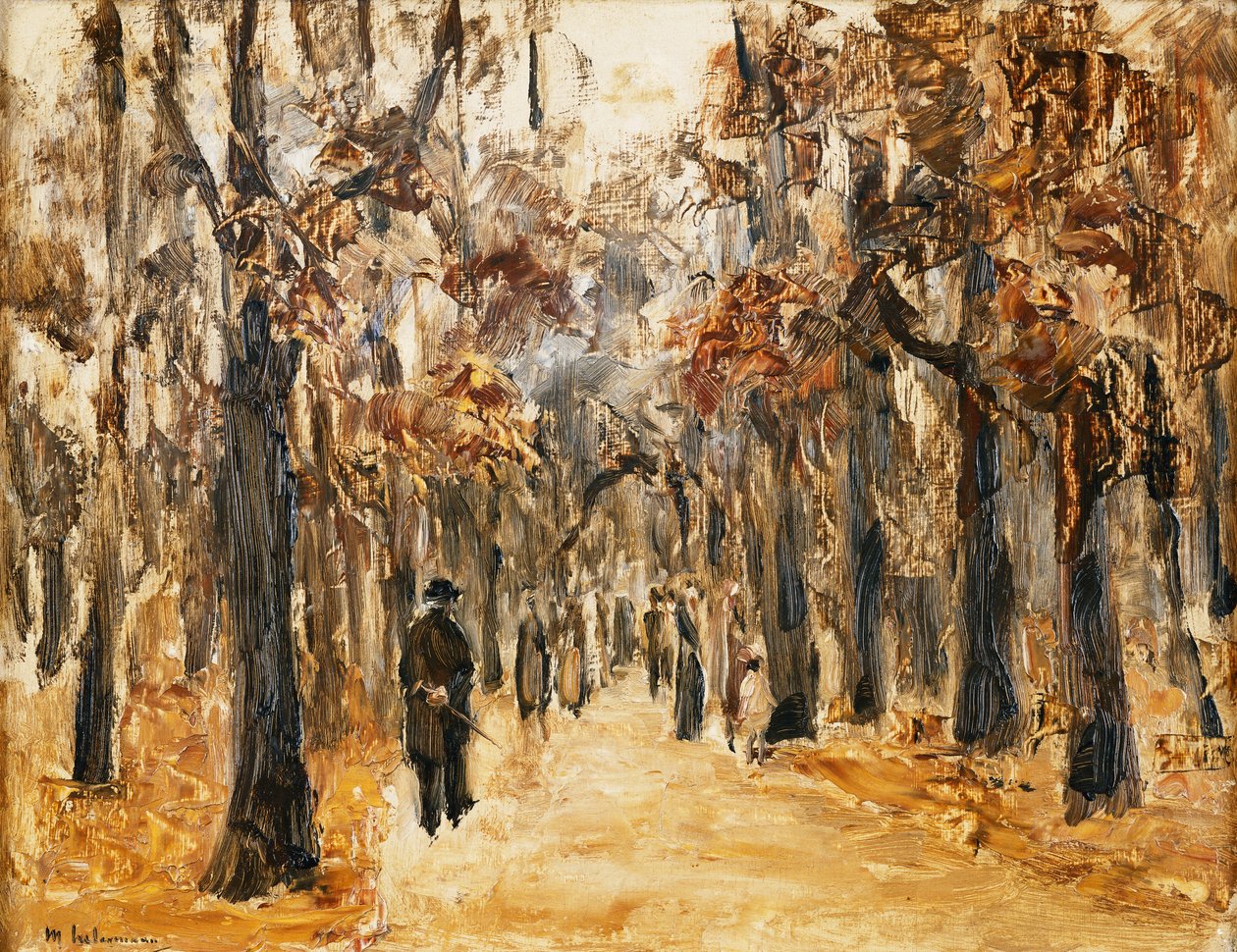 Eläintieteelliset puutarhat syksyllä hahmojen kävelyllä; Tiergarten syksyllä kävelijöiden kanssa, tekijältä Max Liebermann