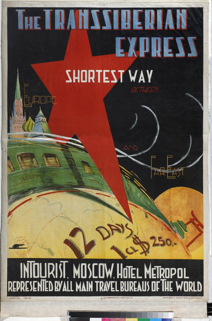 Le Transsiberien - Transsiberian express (Intourist-yrityksen juliste) - Litvak, Max (1898-1943 jälkeen) - 1930 - Värilitografia - Venäjän valtionkirjasto, Moskova tekijältä Max Litvak