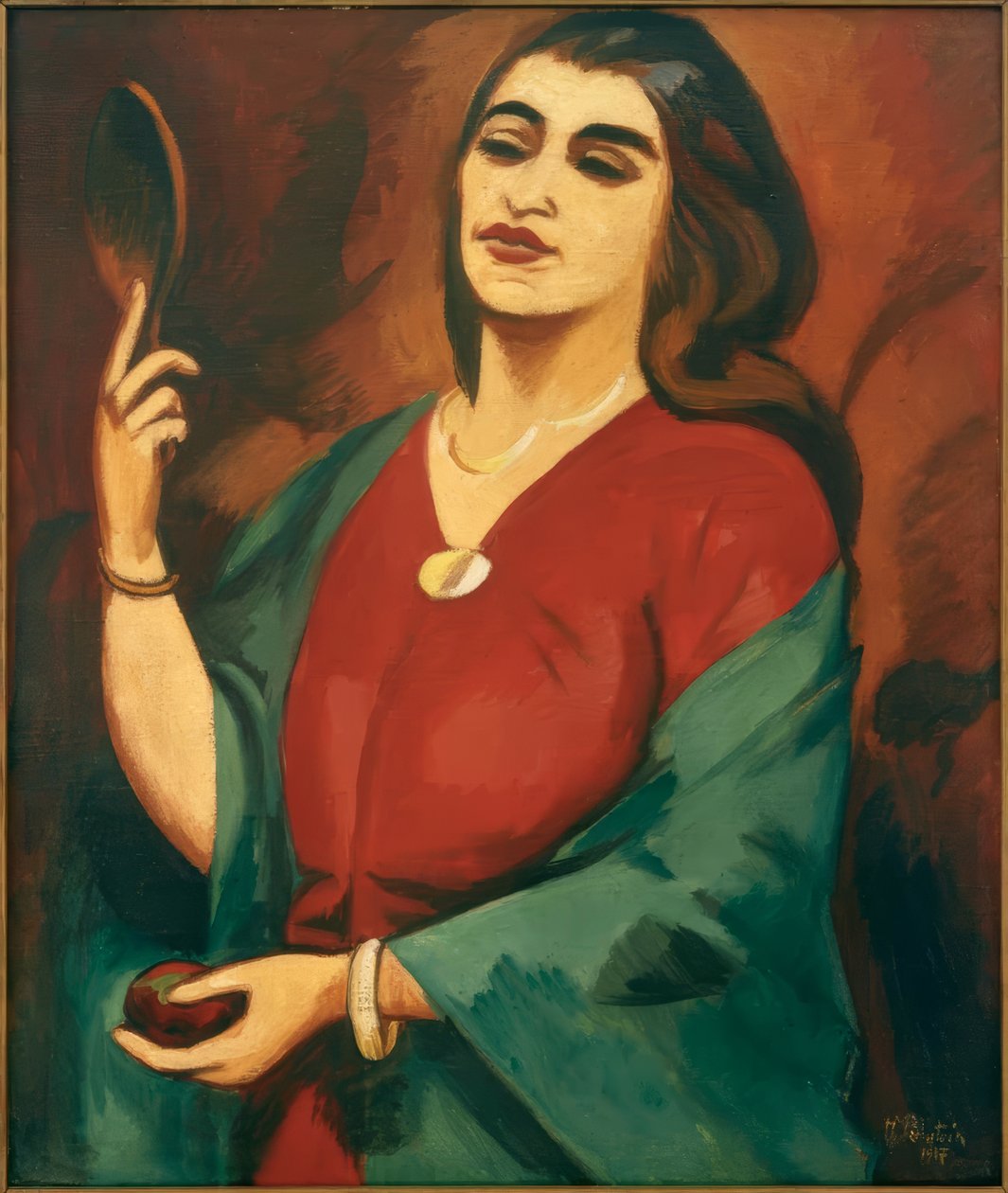 Muotokuva punaisella ja vihreällä tekijältä Max Pechstein