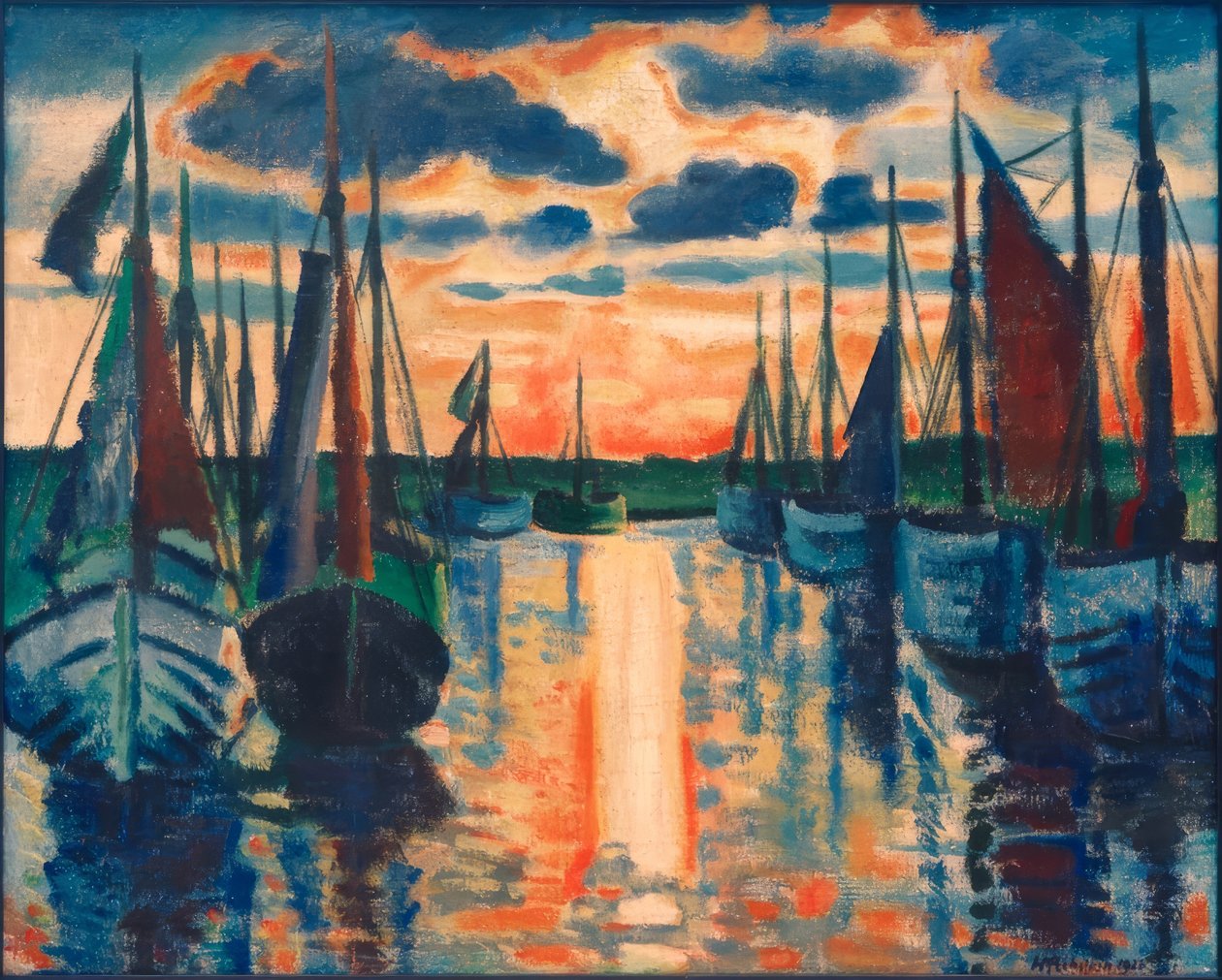 Auringonlasku Leban satamassa tekijältä Max Pechstein