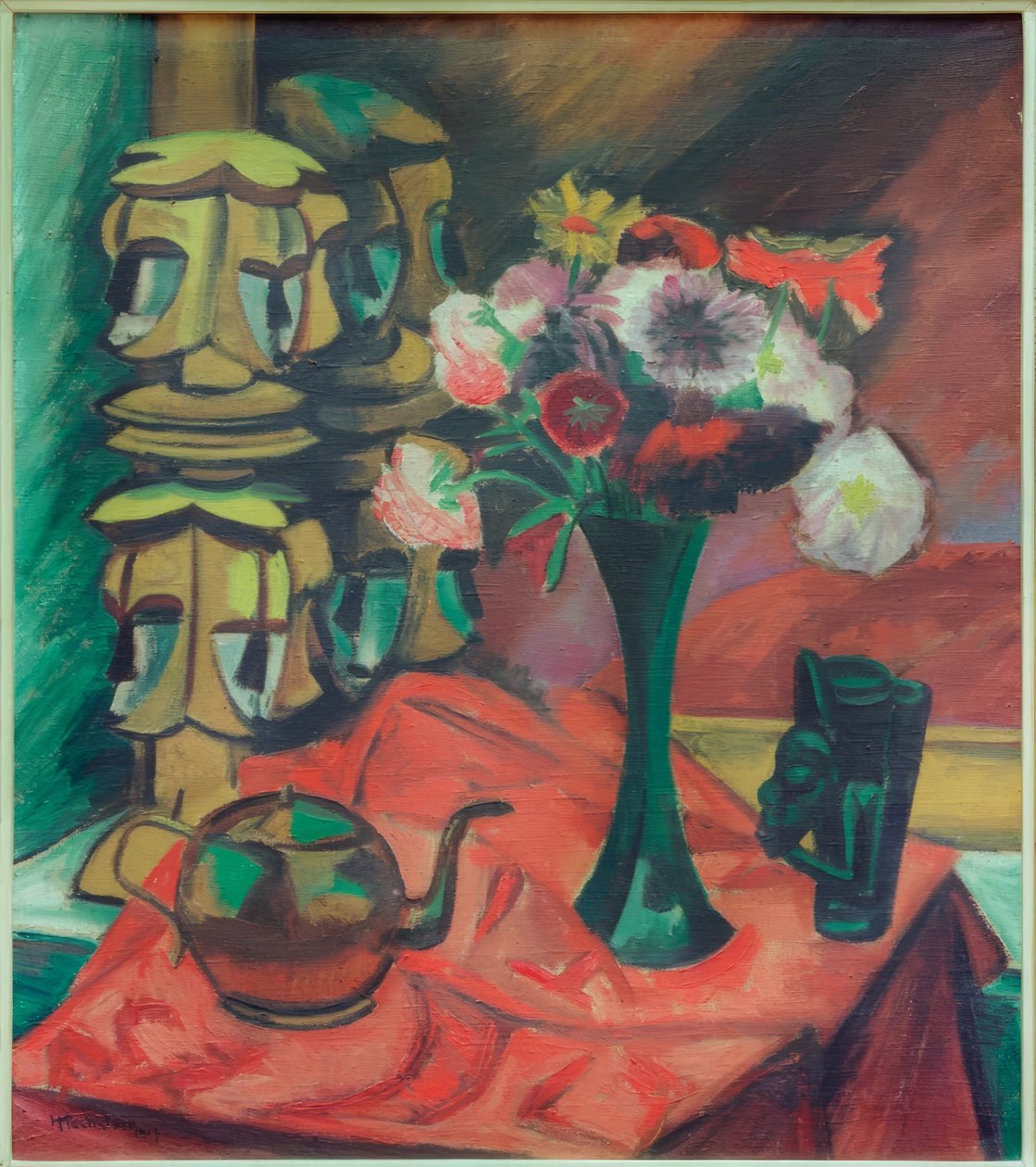 Still life with masks and flowers tekijältä Max Pechstein