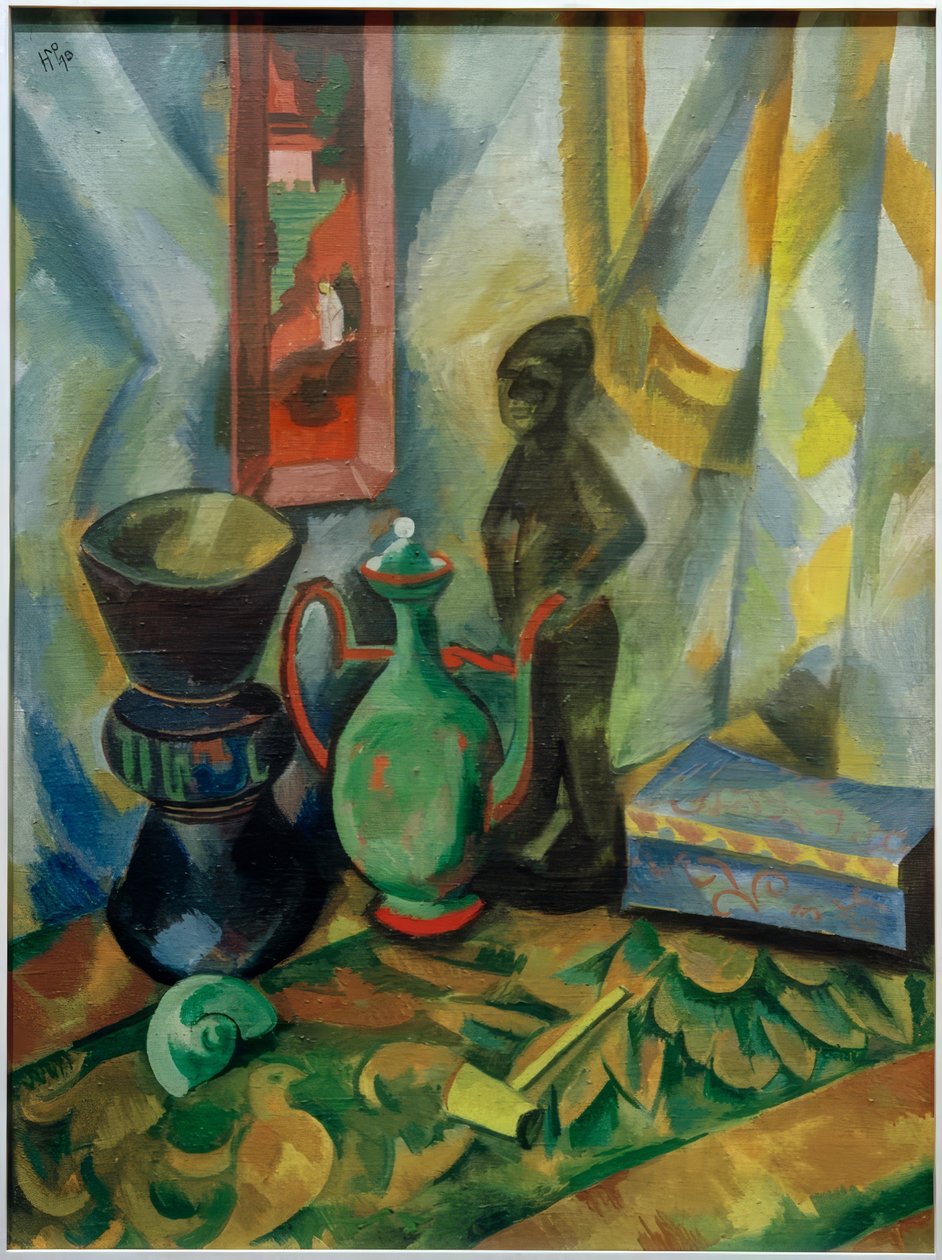 Stillleben mit Vase, maurischer Kanne und Holzfigur tekijältä Max Pechstein