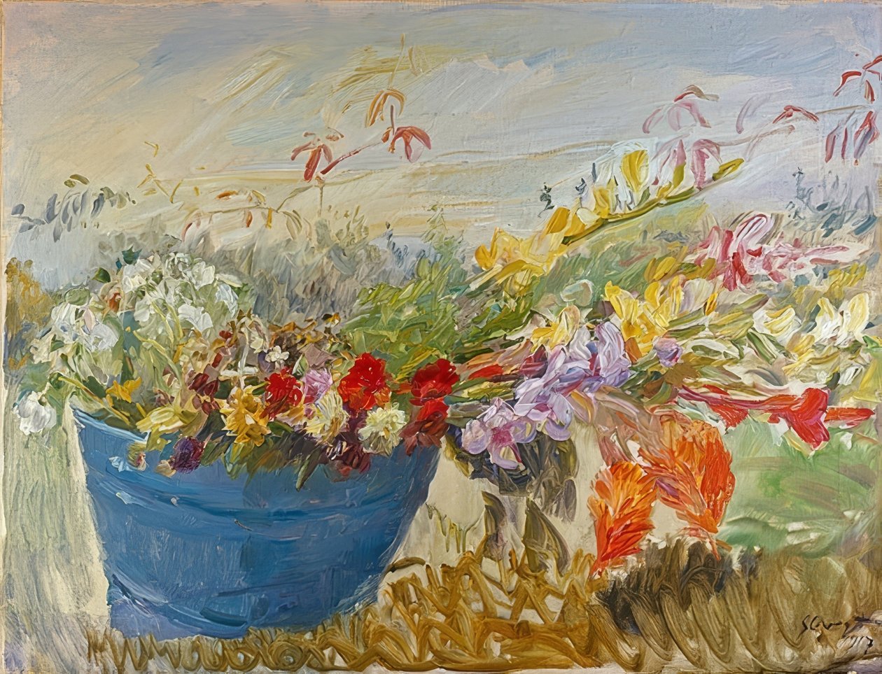 Kukkaasetelma ulkona. 1917 tekijältä Max Slevogt