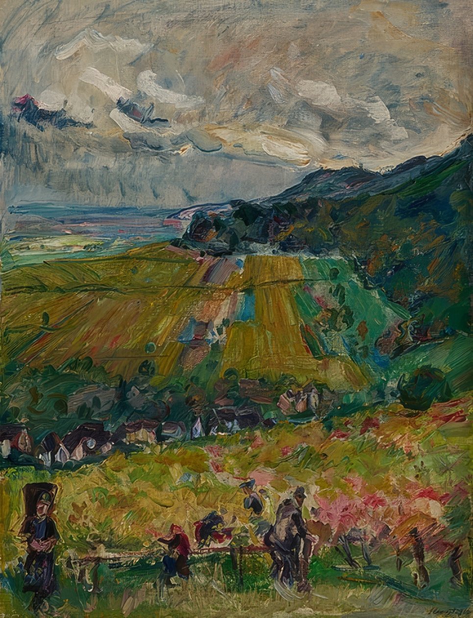 Pfalzin maisema, rypäleiden sato Neucastelissa. 1916 tekijältä Max Slevogt