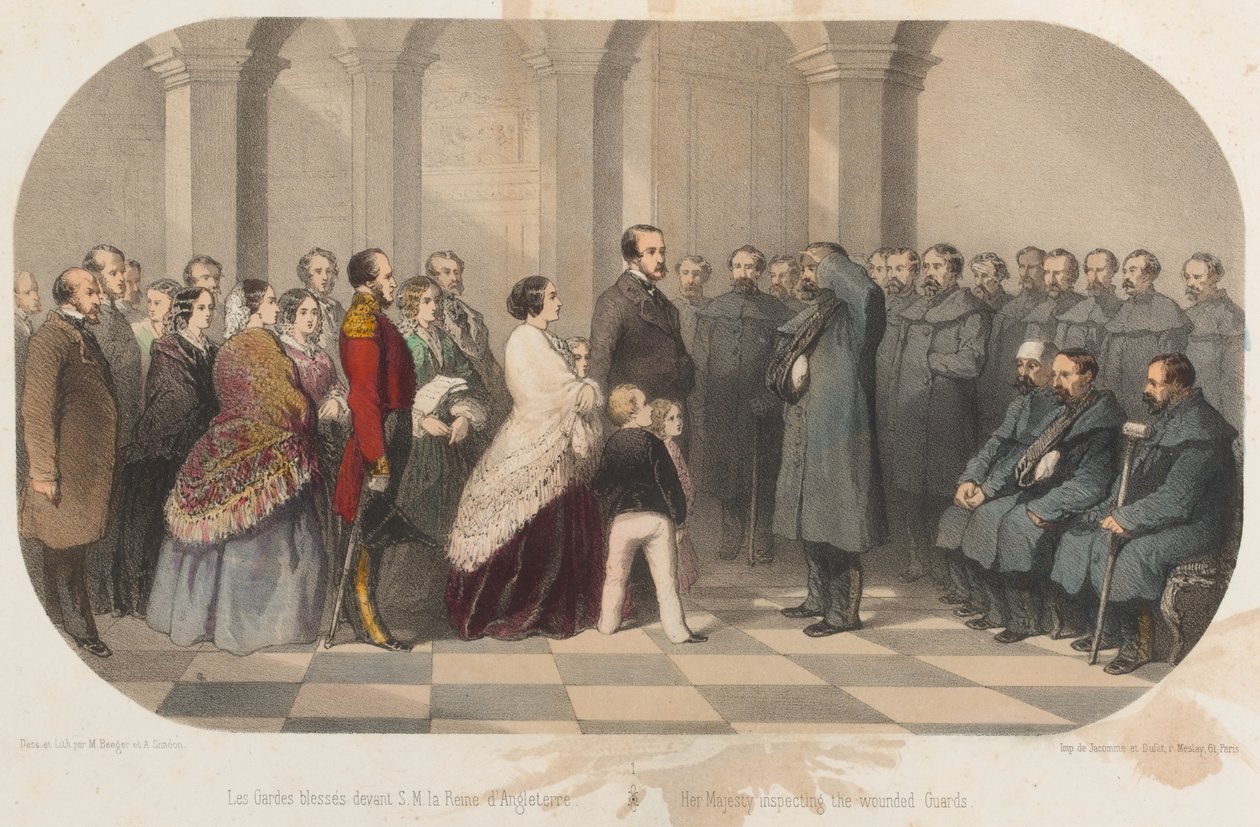 Kuningatar Victoria ja prinssi Albert tapaavat Krimin veteraaneja, noin 1855 tekijältä Max and Simeon Beeger