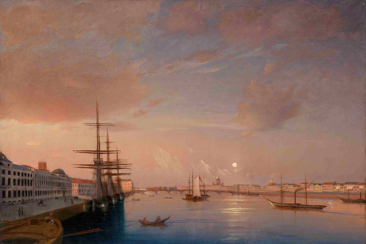 Näkymä Blagoveštšenskin ilmestyssillalle ja Nikolaevskaja-penkereelle, n. 1852 tekijältä Maxim Nikiphorovich Vorobyev