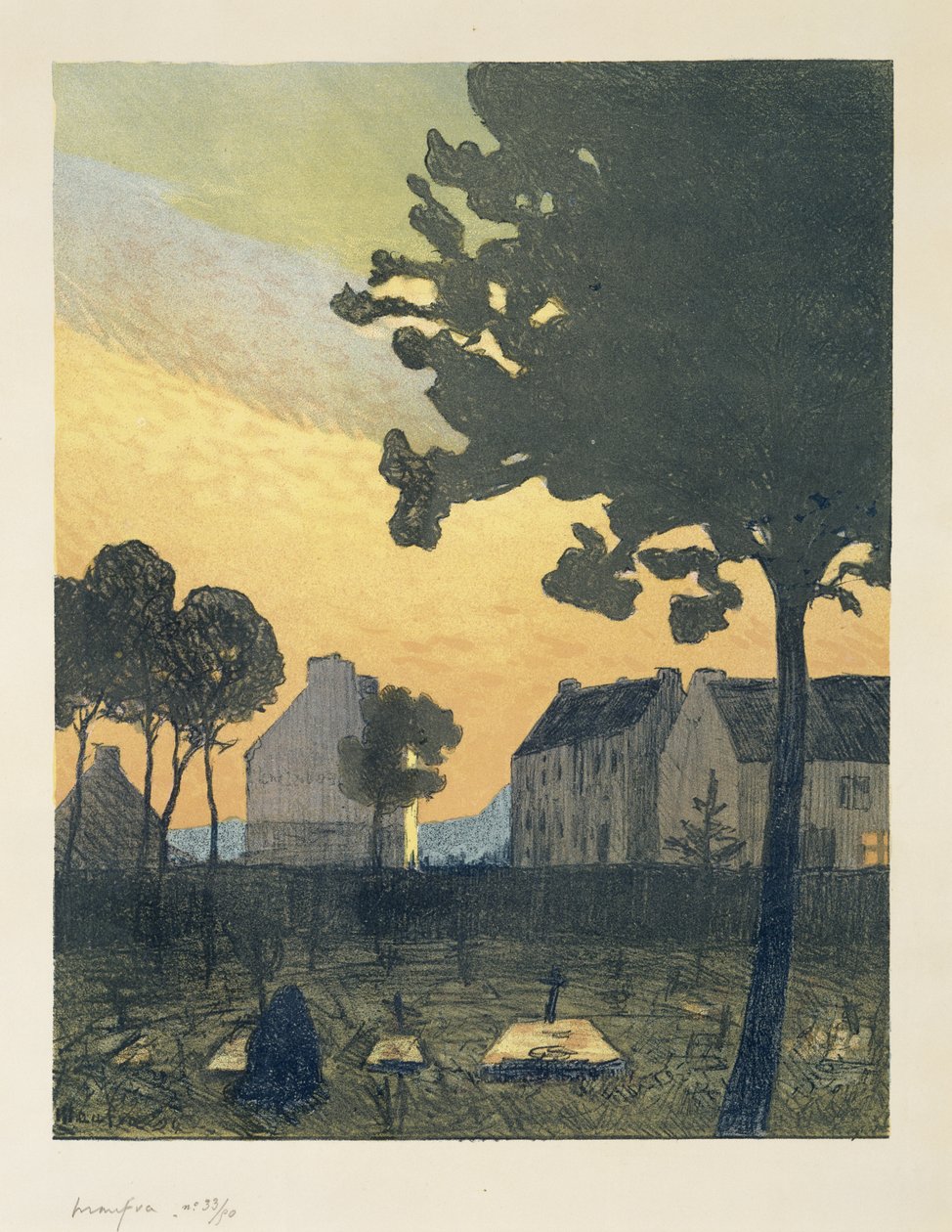 Paysage au soir (Maisema yöllä), 1894 (värilitografia vohvelipaperille) tekijältä Maxime Emile Louis Maufra