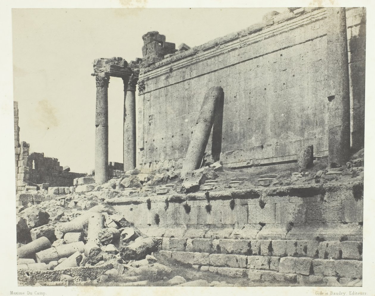 Baalbeck Heliopolis, Jupiterin temppeli, itäinen julkisivu, Syyria, 184951, painettu 1852. tekijältä Maxime Du Camp