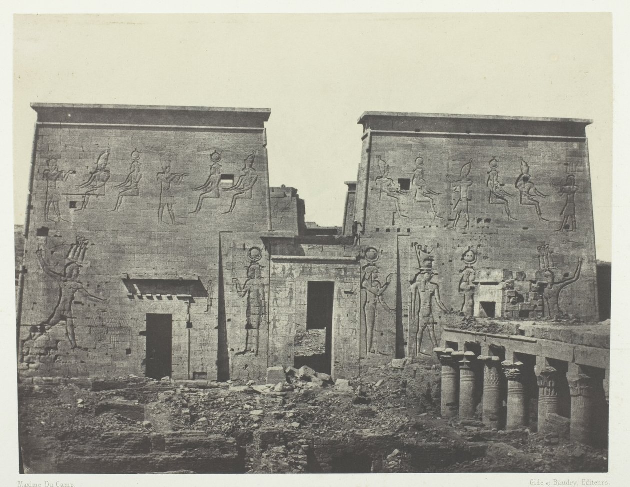 Drômos ja Philônes, Isiksen suuri temppeli Pilônesissa; Nubia, levy 72 albumista "Egypte, Nubie, Palestine et Syrie" (1852). tekijältä Maxime Du Camp