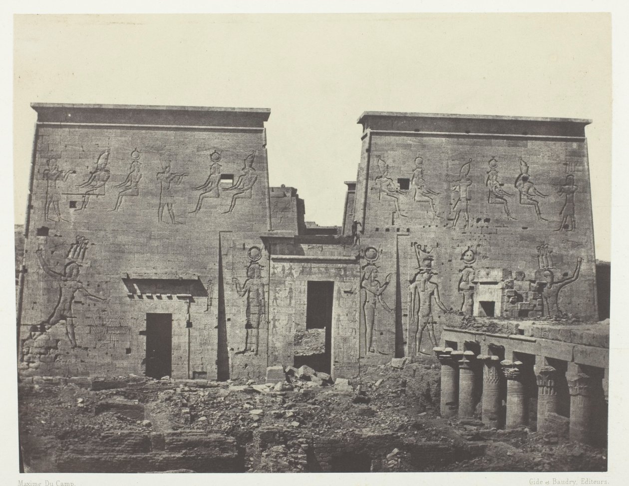Drômos ja Philônes, Isiksen suuri temppeli Pilônesissa; Nubia, levy 72 albumista "Egypte, Nubie, Palestine et Syrie" (1852). tekijältä Maxime Du Camp