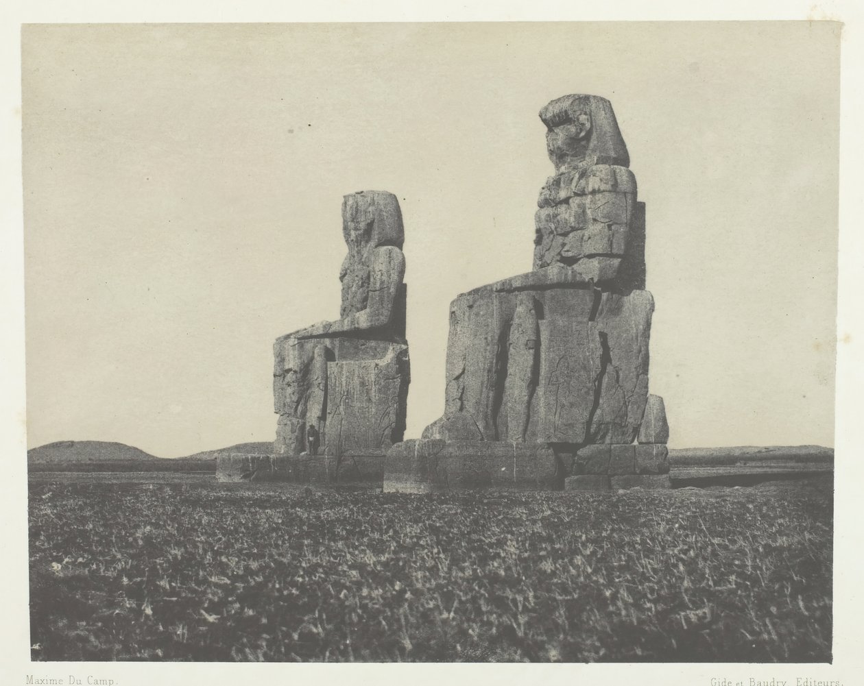 Gournah, The Colossi, Thebes, 184951, painettu 1852. tekijältä Maxime Du Camp