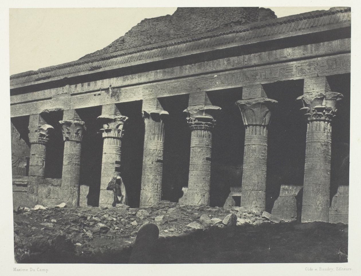 Isiksen suuri temppeli Philoessa, Galerie Orientale; Nubia, levy 73 albumista "Egypte, Nubie, Palestine et Syrie" (1852). tekijältä Maxime Du Camp