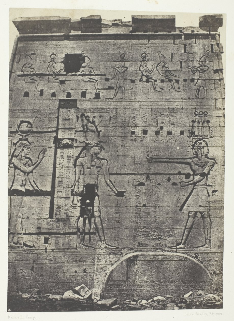 Isiksen suuri temppeli Philoessa, toinen pylväs; Nubia, levy 74 albumista "Egypte, Nubie, Palestine et Syrie" (1852). tekijältä Maxime Du Camp