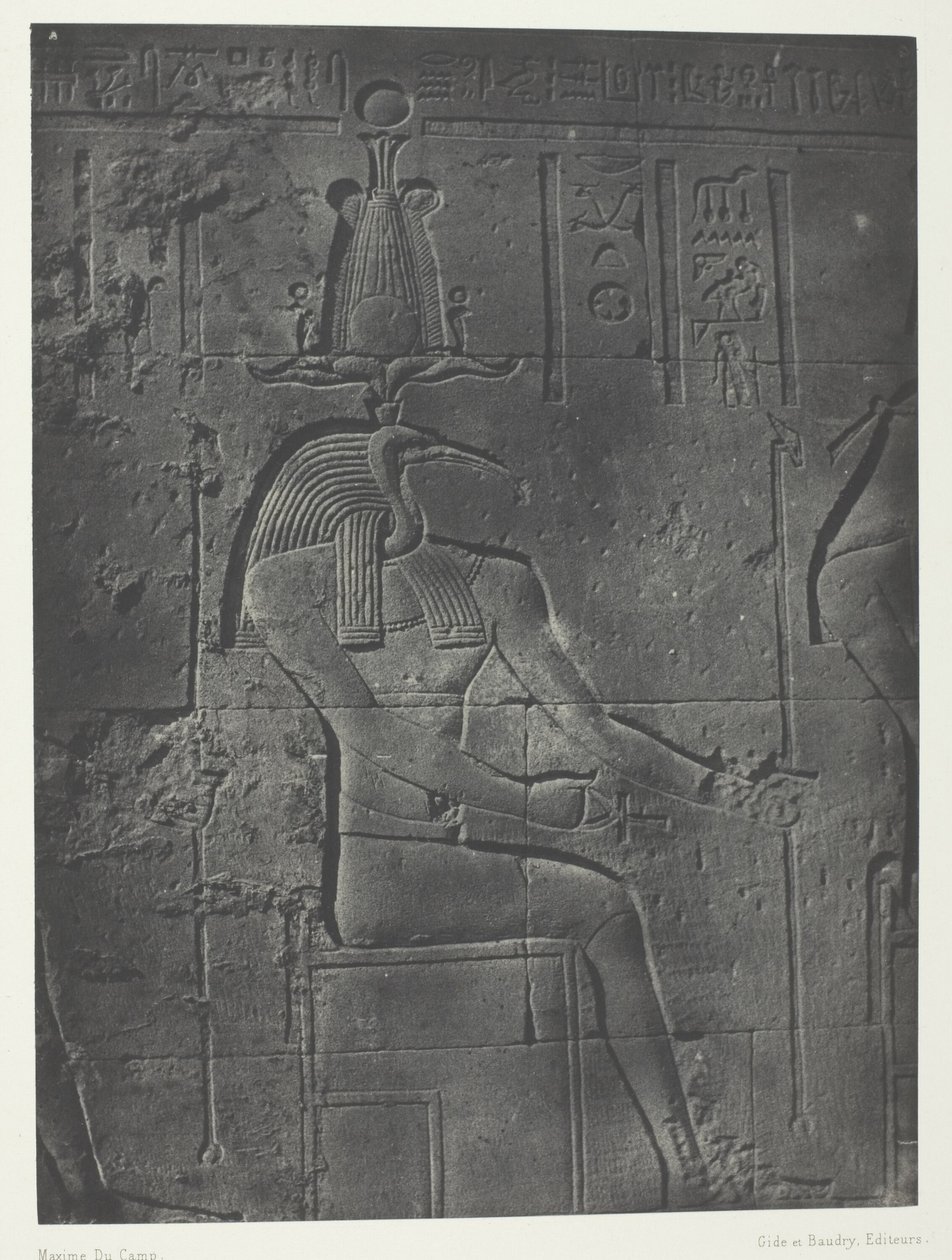 Isiksen suuri temppeli Philoessa, Tôth Ibiocéphale; Nubia, levy 79 albumista "Egypte, Nubie, Palestine et Syrie" (1852). tekijältä Maxime Du Camp