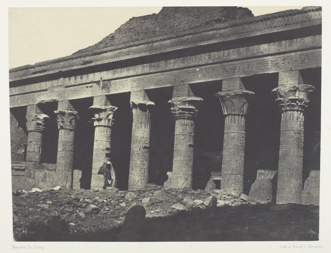 Isiksen suuri temppeli Philoessa, Galerie Orientale; Nubia, levy 73 albumista "Egypte, Nubie, Palestine et Syrie" (1852). tekijältä Maxime Du Camp