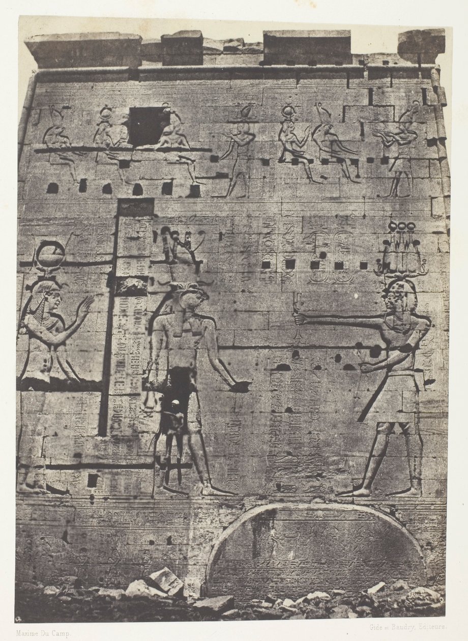 Isiksen suuri temppeli Philoessa, toinen pylväs; Nubia, levy 74 albumista "Egypte, Nubie, Palestine et Syrie" (1852). tekijältä Maxime Du Camp