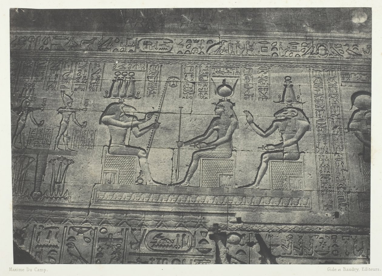 Suuri Dendera Teutyresin temppeli, takajulkisivun veistokset, Ylä-Egypti, 184951. tekijältä Maxime Du Camp