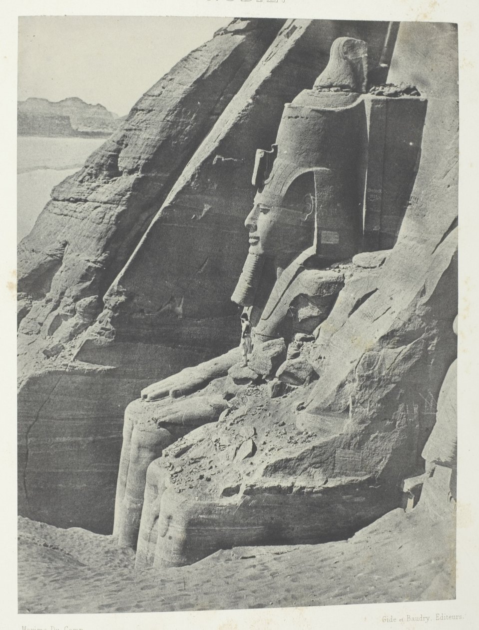 Ibsamboul, Colosse Oriental Du Spéos De Phrè, Vu De Profil; Nubie, levy 104 albumista "Egypte, Nubie, Palestine et Syrie" (1852). tekijältä Maxime Du Camp