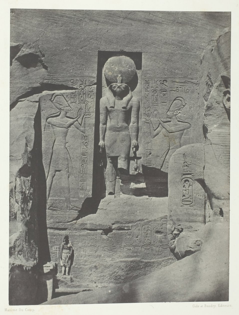 Ibsamboul, Phrèn Speosin sisäänkäynnin veistokset, Nubia, 184951, painettu 1852. tekijältä Maxime Du Camp