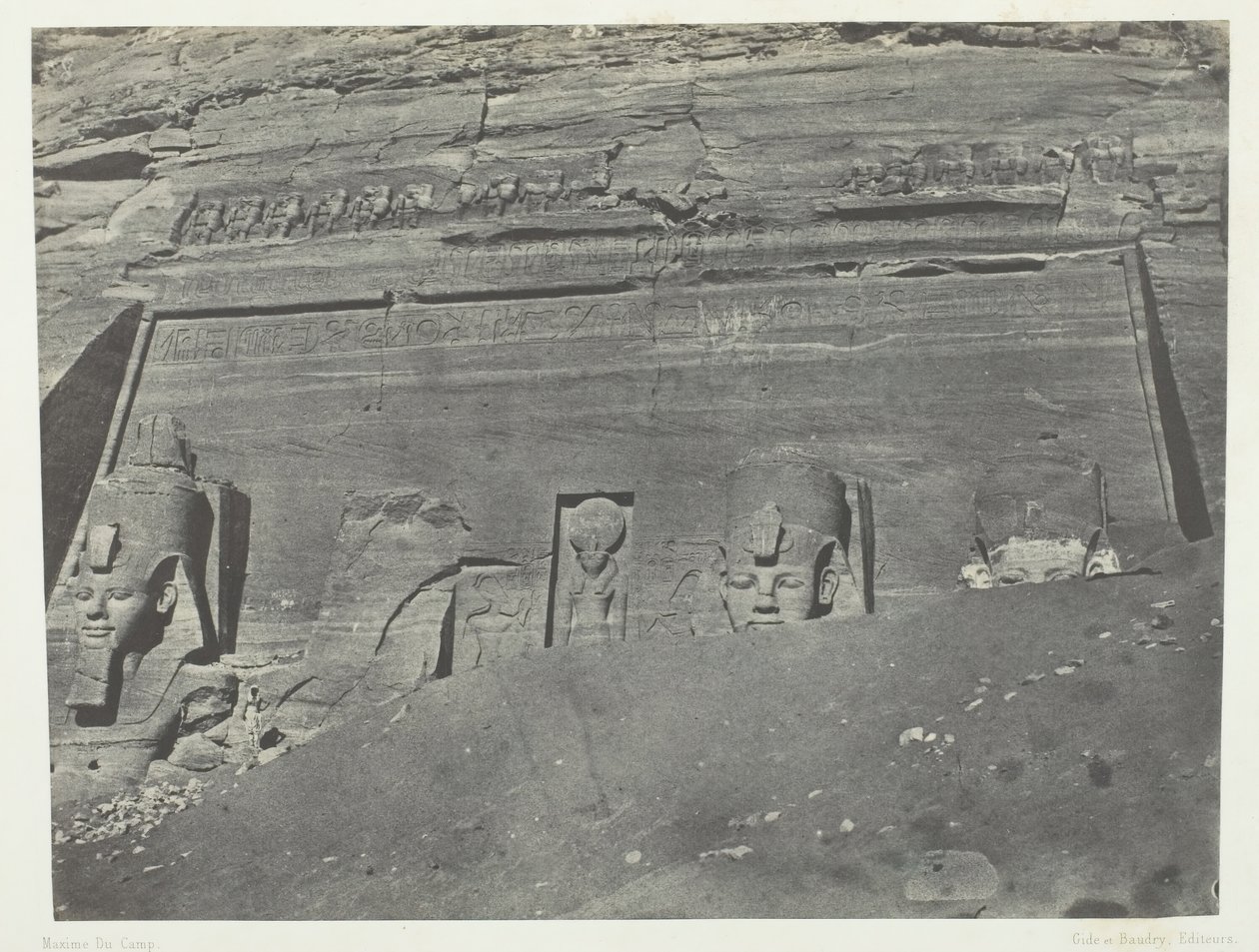 Ibsamboul, Yleiskuva Phrèn suurista speosista, Nubia, 184951, painettu 1852. tekijältä Maxime Du Camp